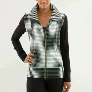 LULULEMON Daily Yoga Jacket Classic Stripe Mint Moment Black / Black Sz. 6